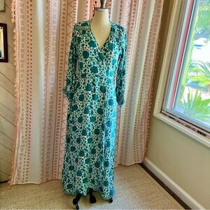 Natalie Martin Elegant Silk Wrap Green Floral Maxi Dress